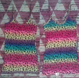 90's Lisa Frank Style Zebra Print Rainbow Tank